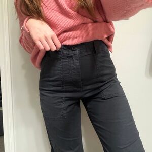 Banana Republic | High Waisted Black Barrel Straight Leg Cargo Trouser Pants 6